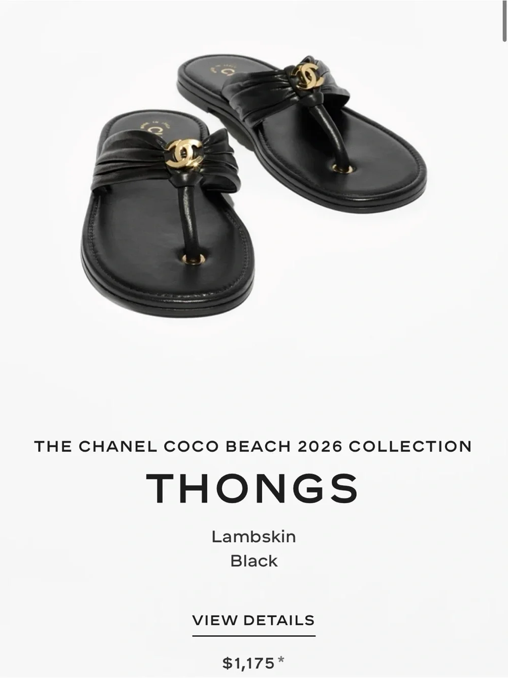 CHANEL Black Leather Thong Sandals with Gold CC Medallions
